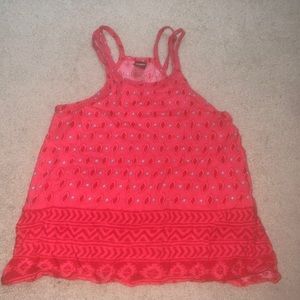 pink and teal tank top